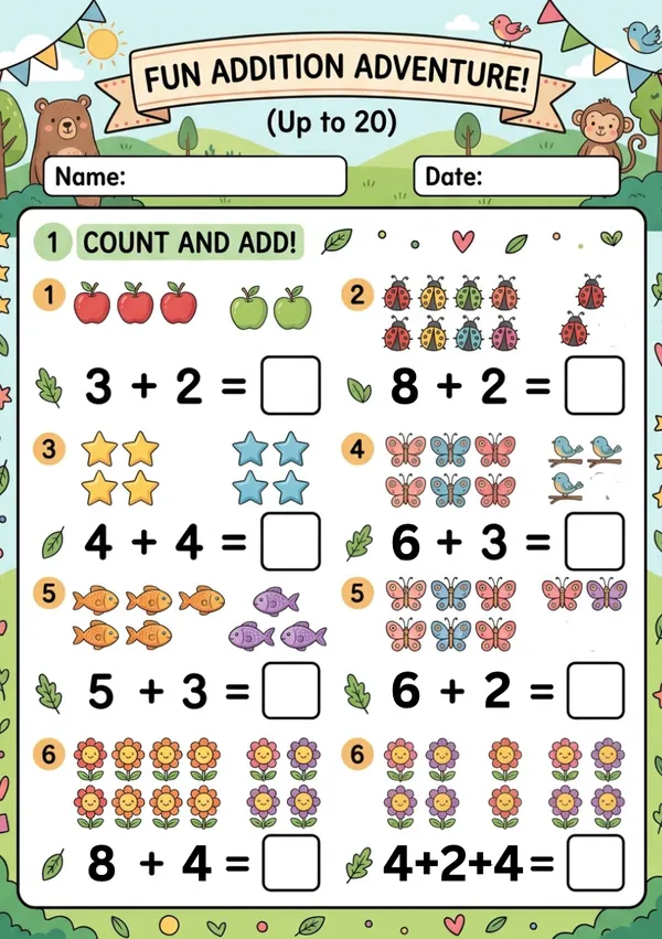 Addition adventure worksheet