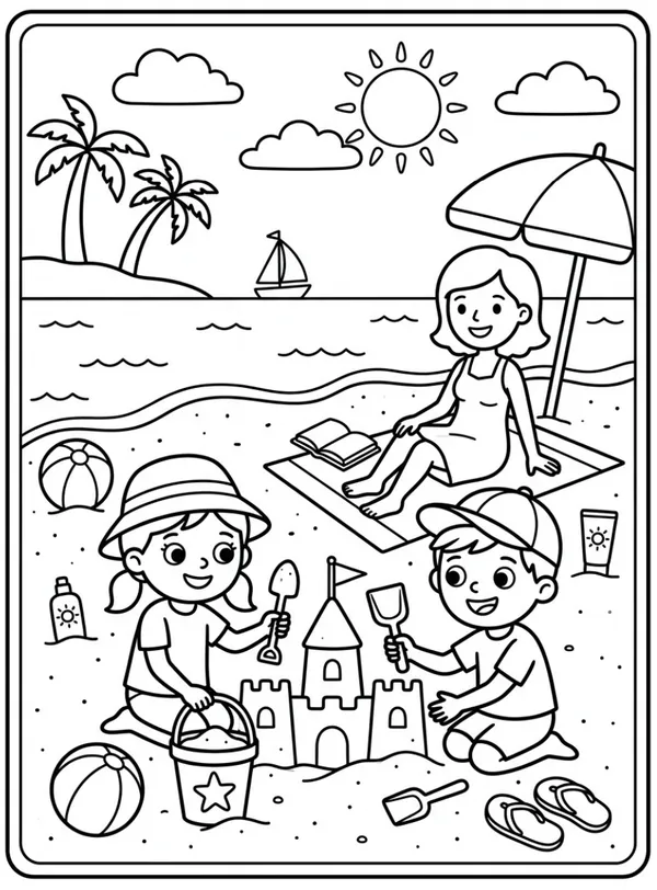 Beach Time Coloring Page
