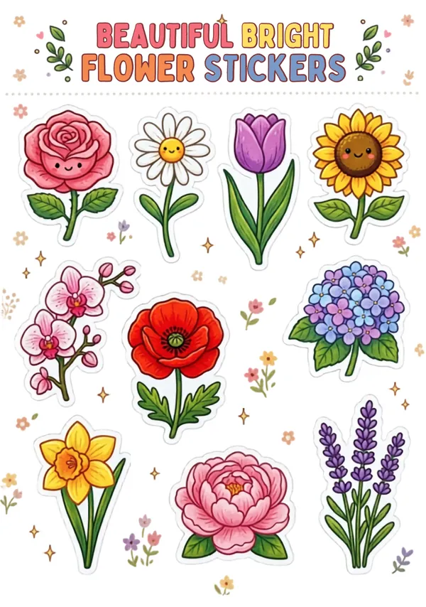 Beautiful and bright flower stickers for kids