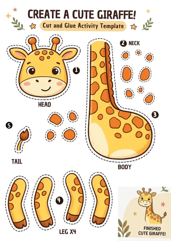 Create a cute giraffe cut and Glue Activity