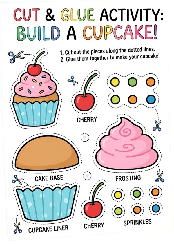 Cupcake Cut and Glue Activity for Kids