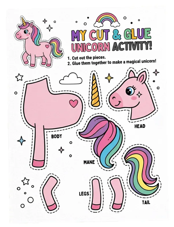 Cut and Glue Unicorn Activity