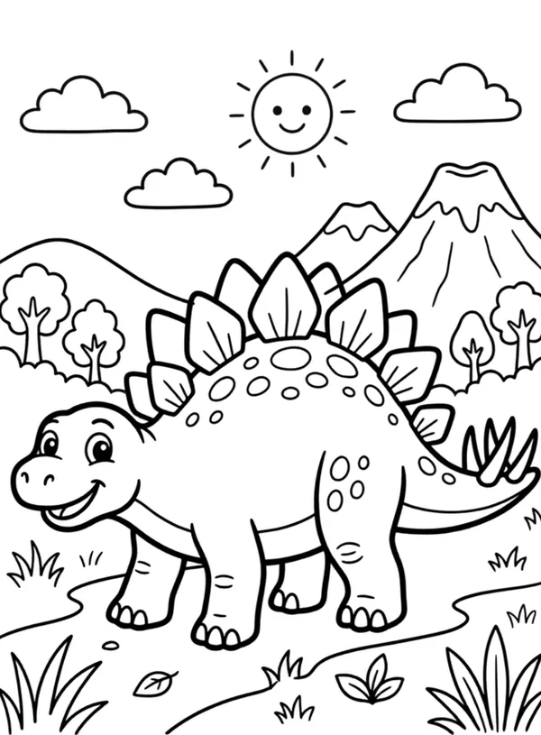 Dinosaur Theme Coloring Page for Kids