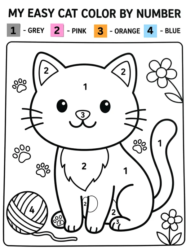 Easy color by number Cat