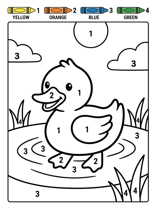 Easy color by number Duck