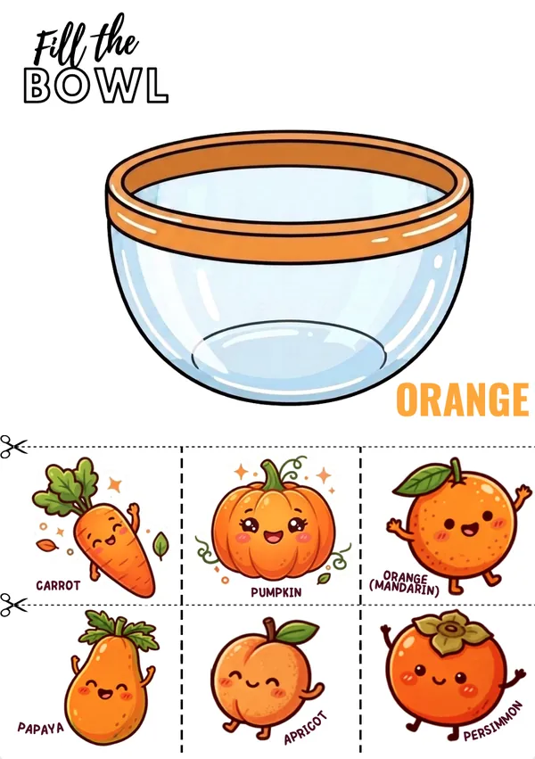 fill the bowl with orange color fruits and vegetables