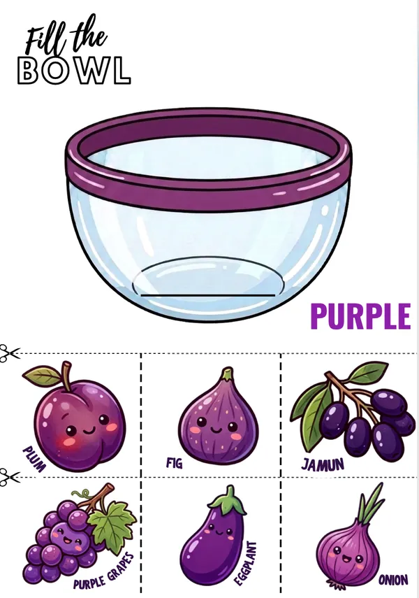 fill the bowl with purple color fruits and vegetables