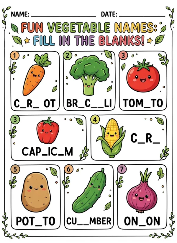 Fun vegetable names -  fill in the blanks