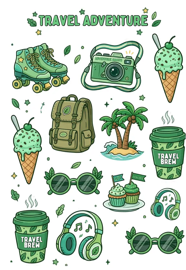 Green Theme Travel Adventure Stickers