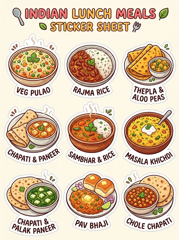 Indian Lunch Meal Sticker Sheet