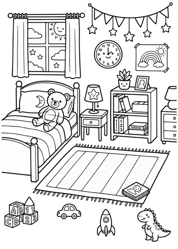Kids Bedroom Coloring Sheet