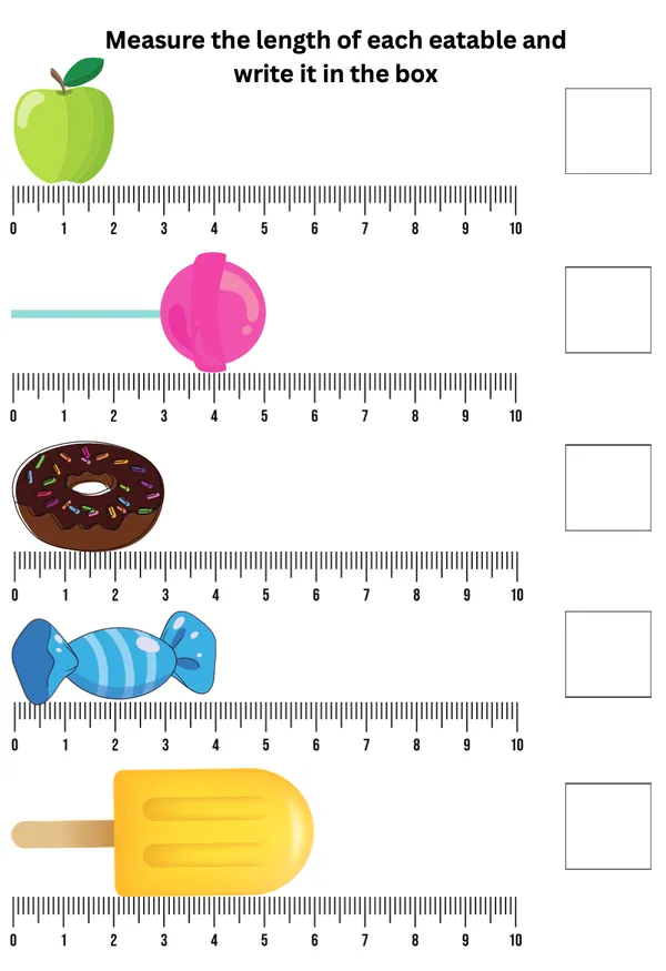 Measure the length of each eatable worksheet