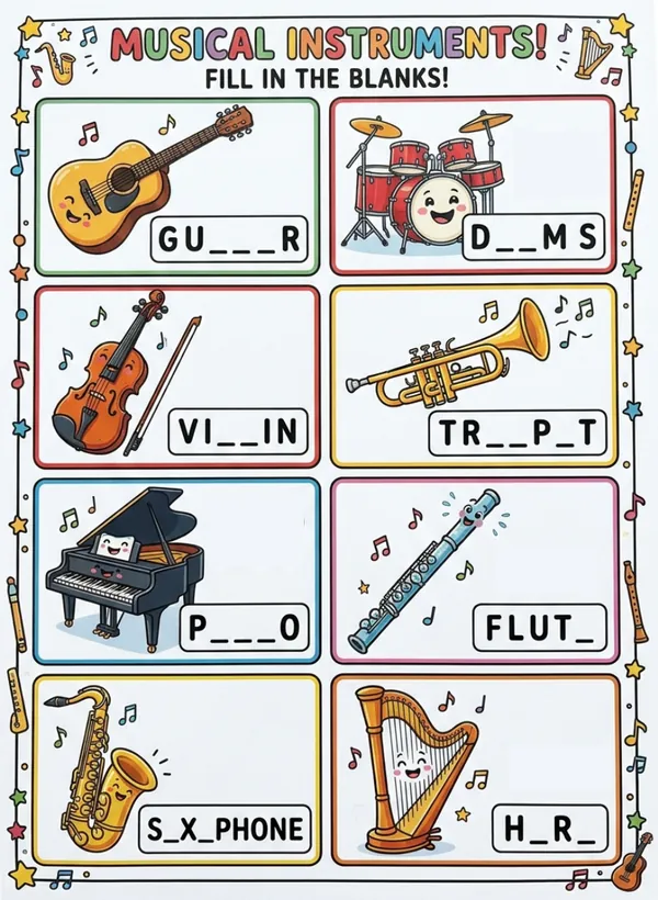 Musical instruments - fill in the blanks