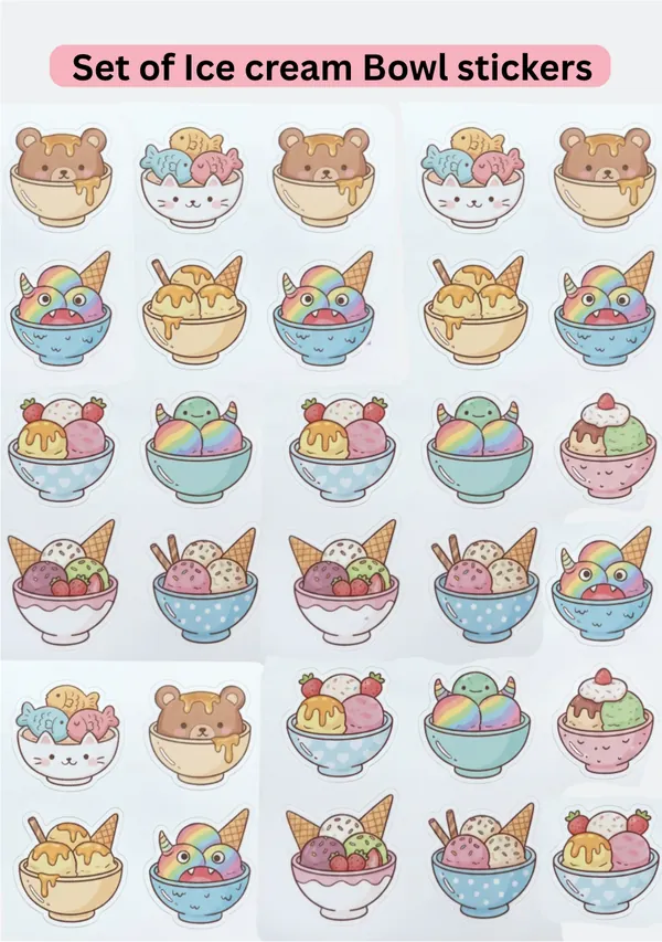 Set of Ice Cream Bowl Stickers