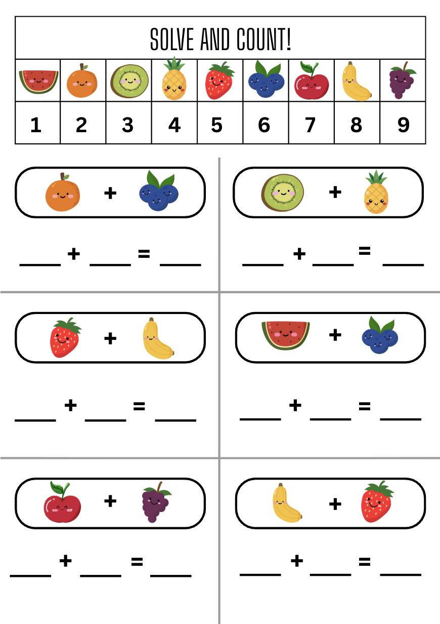 Solve and Count worksheet for kids