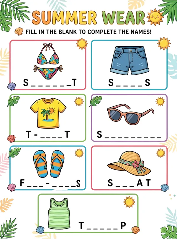 Summer wear - Complete the names